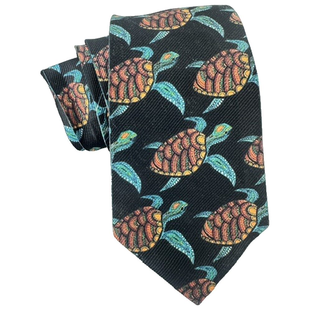 Novelty Sea Turtle Necktie Black Woven Beach Ocean Preppy Business